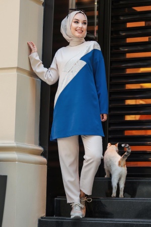 İndigo Blue Hijab Casual Suit 1290IM - 1