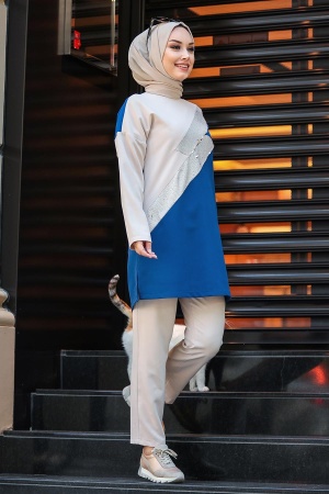 İndigo Blue Hijab Casual Suit 1290IM - 2