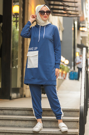 Indigo Blue Hijab Casual Suit 40210IM - Thumbnail