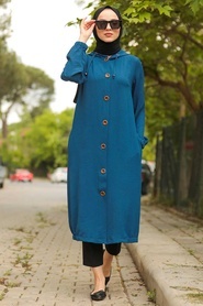 İndigo Blue Hijab Coat 10155IM - Thumbnail