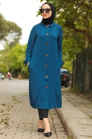 İndigo Blue Hijab Coat 10155IM - Thumbnail