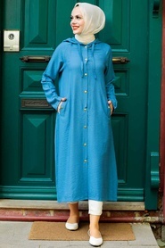 İndigo Blue Hijab Coat 17250IM - Thumbnail