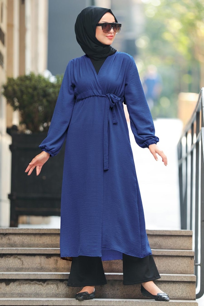 İndigo Blue Hijab Coat 3745IM - 1