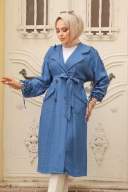 İndigo Blue Hijab Coat 41060IM - Thumbnail