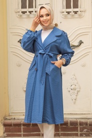 İndigo Blue Hijab Coat 41060IM - Thumbnail