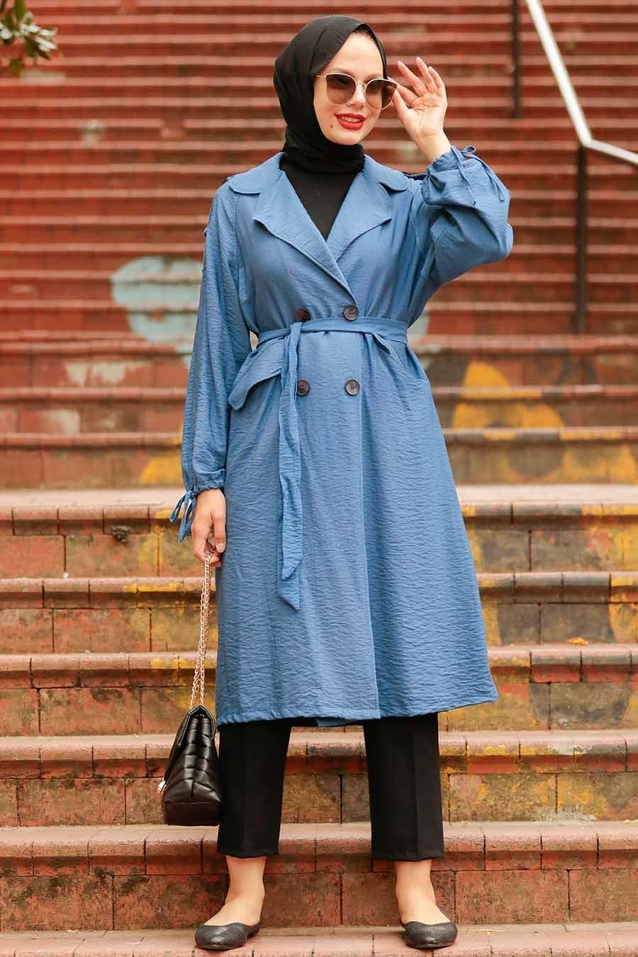 İndigo Blue Hijab Coat 41060IM