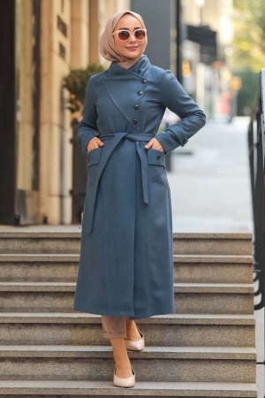 İndigo Blue Hijab Coat 5074IM - 1