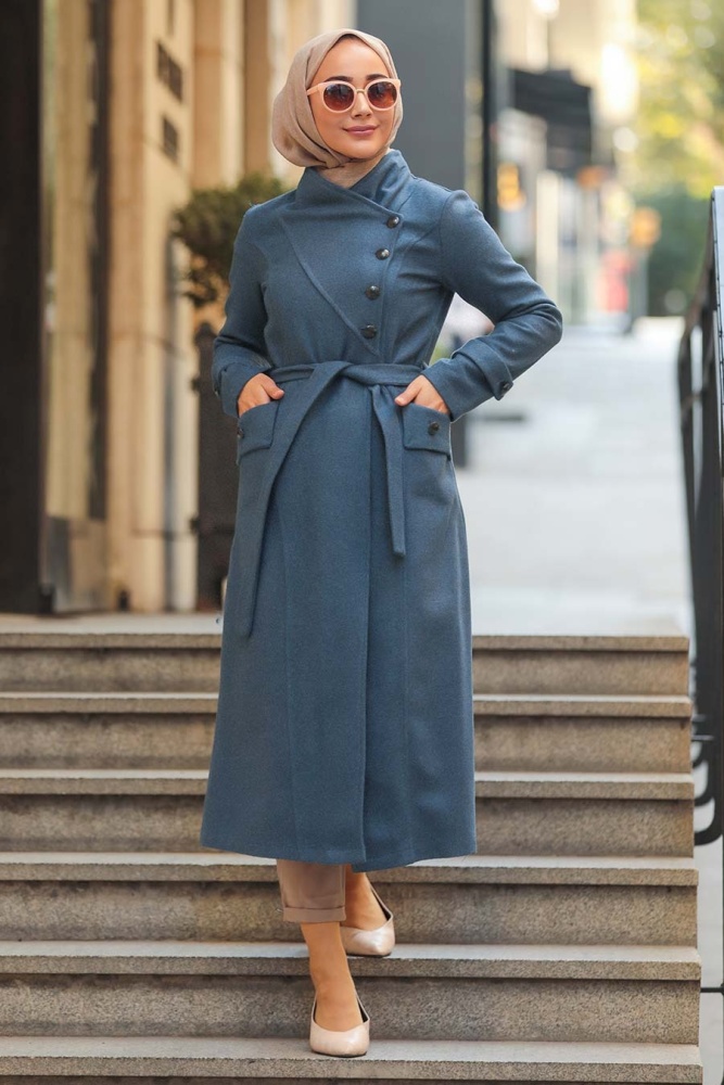 İndigo Blue Hijab Coat 5074IM - 1