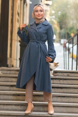 İndigo Blue Hijab Coat 50774IM - 1