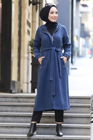 İndigo Blue Hijab Coat 5562IM - Thumbnail