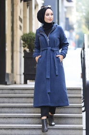 İndigo Blue Hijab Coat 5562IM - Thumbnail
