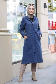 İndigo Blue Hijab Coat 5565IM - Thumbnail