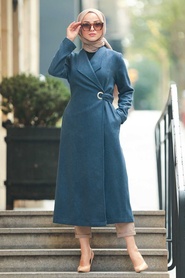 İndigo Blue Hijab Coat 5569IM - Thumbnail