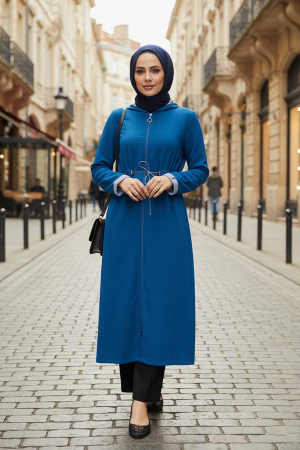 İndigo Blue Hijab Coat 5721IM - 1