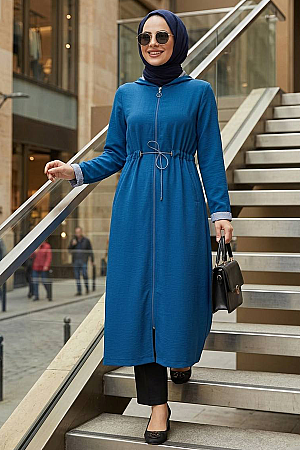 İndigo Blue Hijab Coat 5721IM - 1