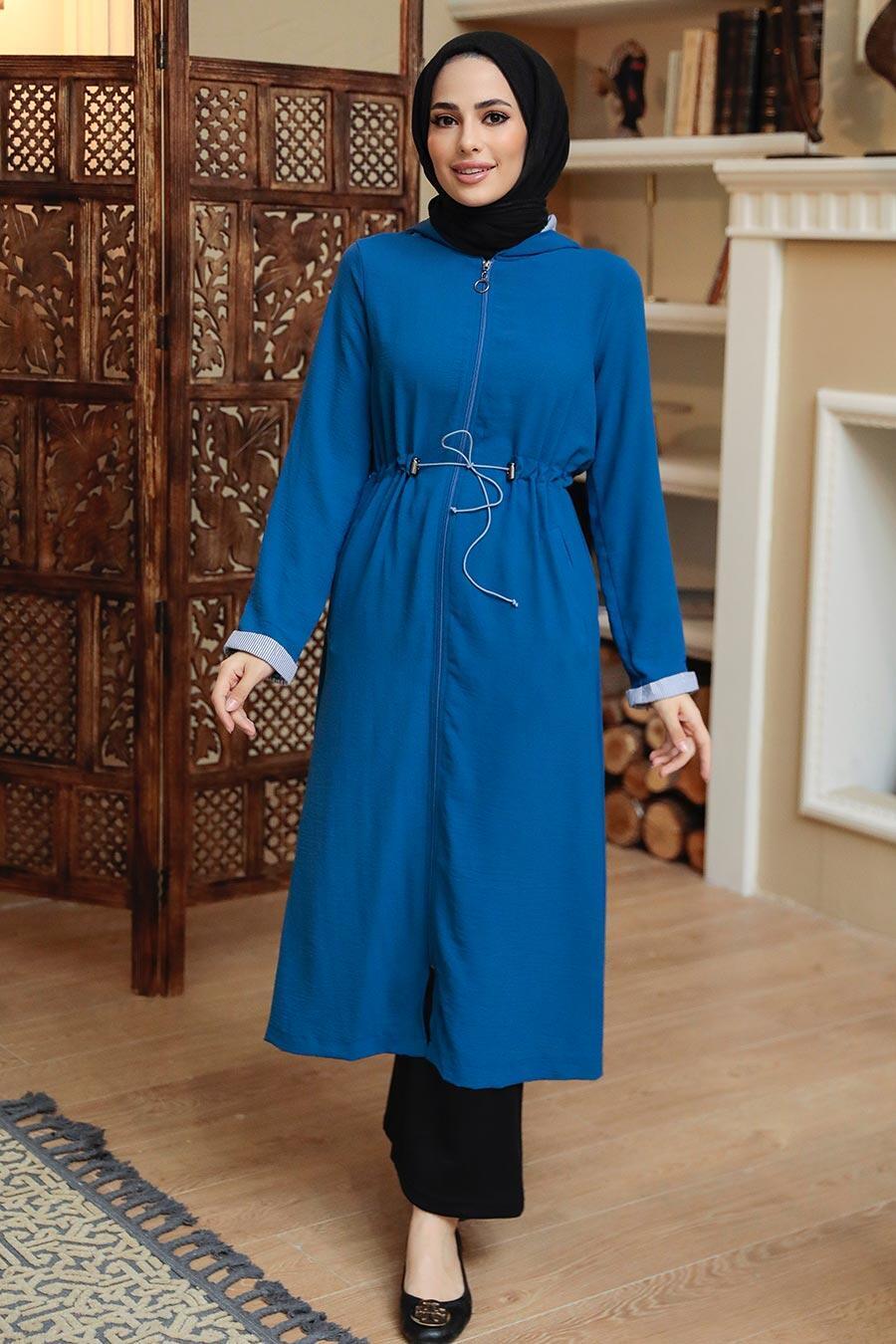 İndigo Blue Hijab Coat 5721IM