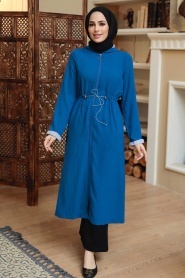 İndigo Blue Hijab Coat 5721IM - Thumbnail