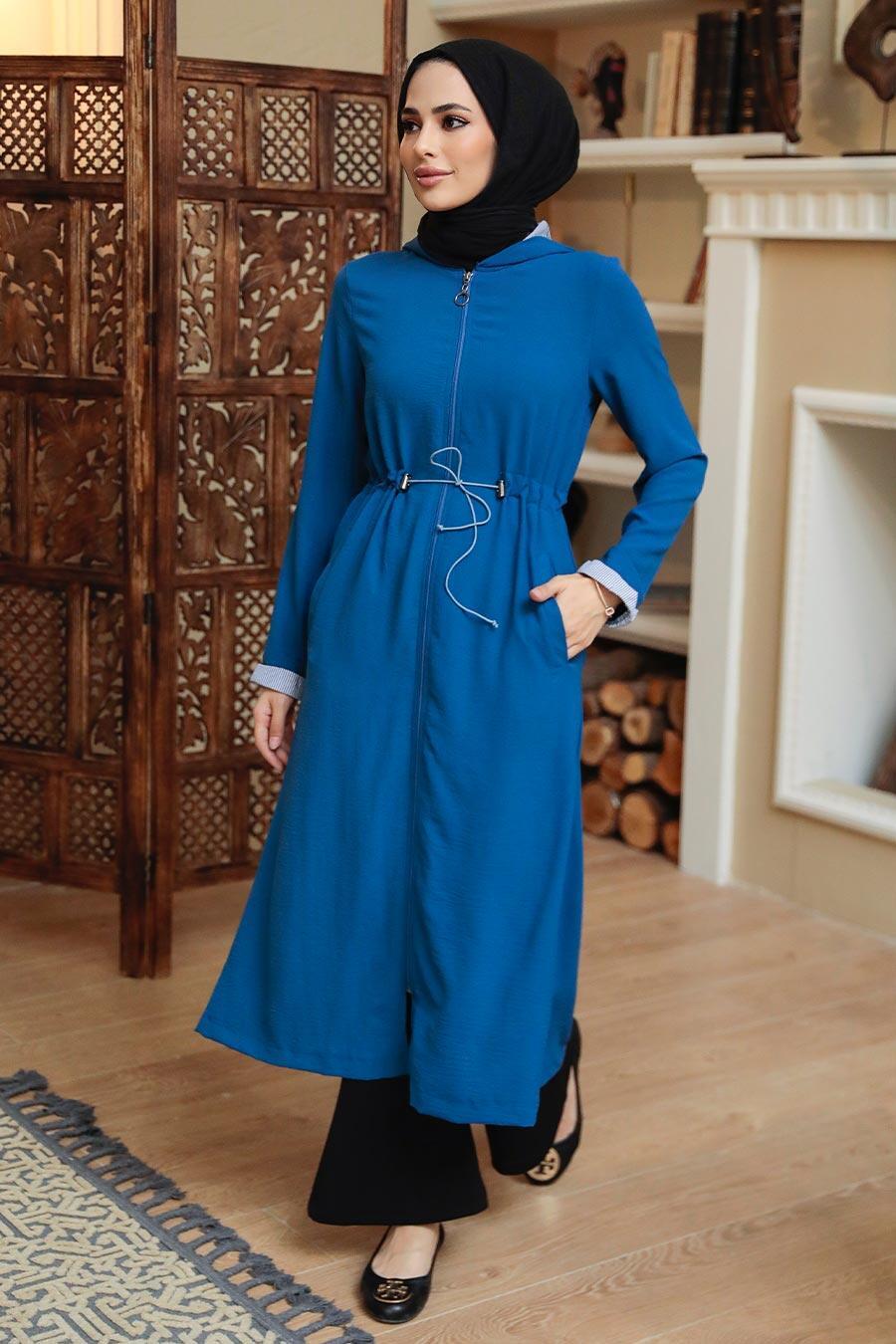 İndigo Blue Hijab Coat 5721IM