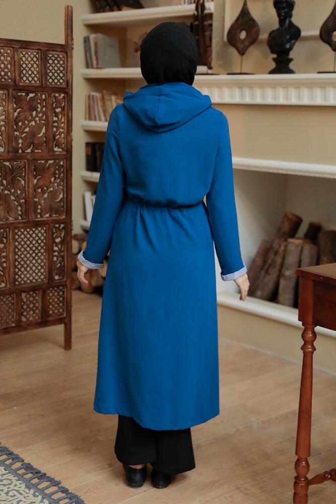 İndigo Blue Hijab Coat 5721IM - 4