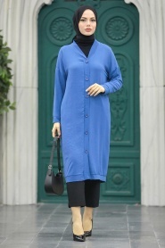 İndigo Blue Hijab Coat 57290IM - Thumbnail
