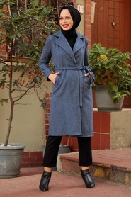 İndigo Blue Hijab Coat 7013IM - Thumbnail