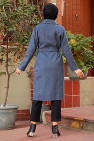 İndigo Blue Hijab Coat 7013IM - Thumbnail