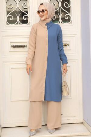 İndigo Blue Hijab Double Suit 52331IM - Thumbnail