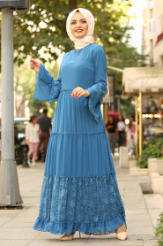 Indigo Blue Hijab Dress 100415IM - Thumbnail