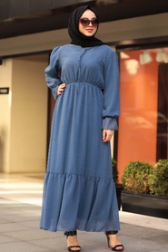 İndigo Blue Hijab Dress 10077IM - Thumbnail