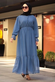 İndigo Blue Hijab Dress 10077IM - Thumbnail