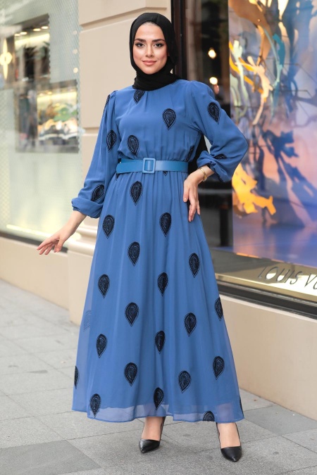 İndigo Blue Hijab Dress 10170IM - 1