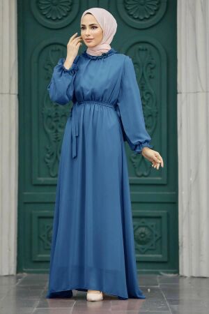 İndigo Blue Hijab Dress 10252IM - 1