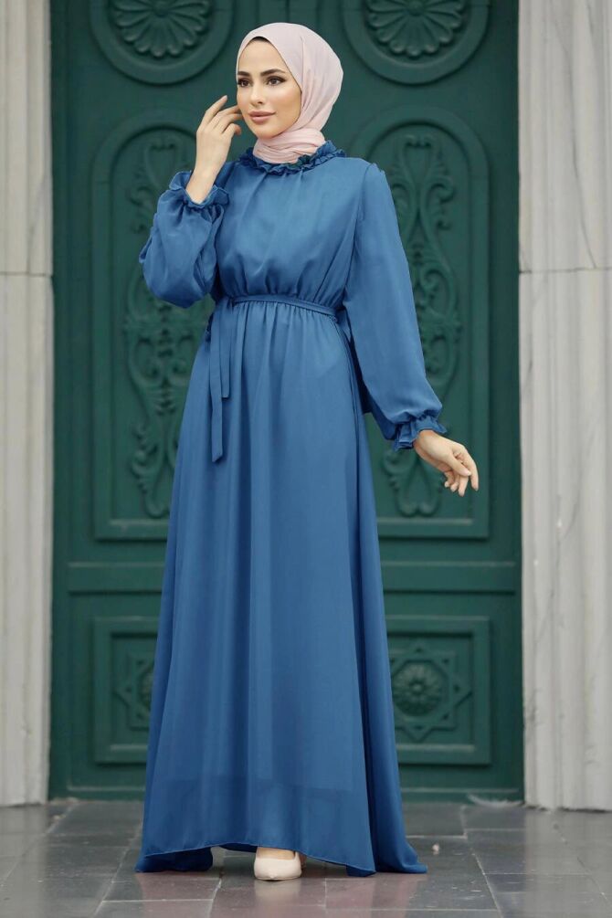 İndigo Blue Hijab Dress 10252IM - 1