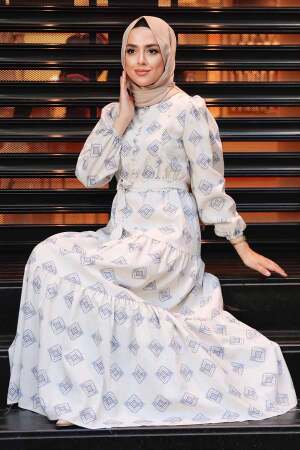 İndigo Blue Hijab Dress 11229IM - 3