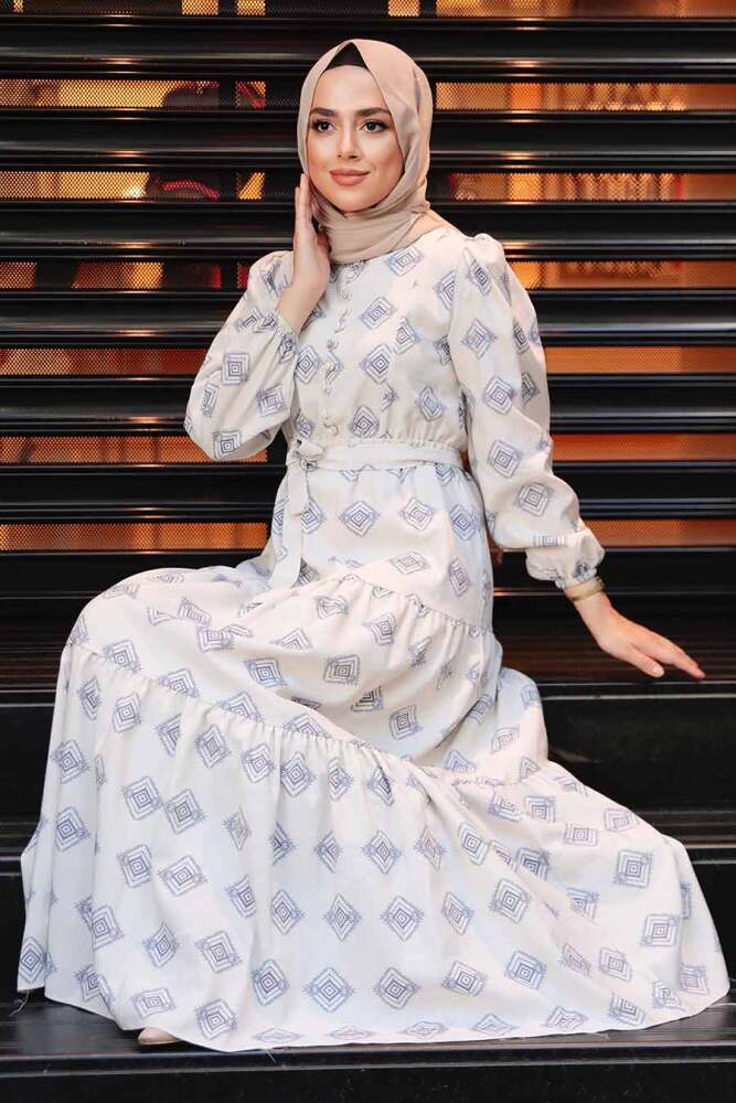 İndigo Blue Hijab Dress 11229IM - 3