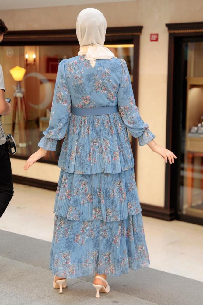 İndigo Blue Hijab Dress 11470IM - 3