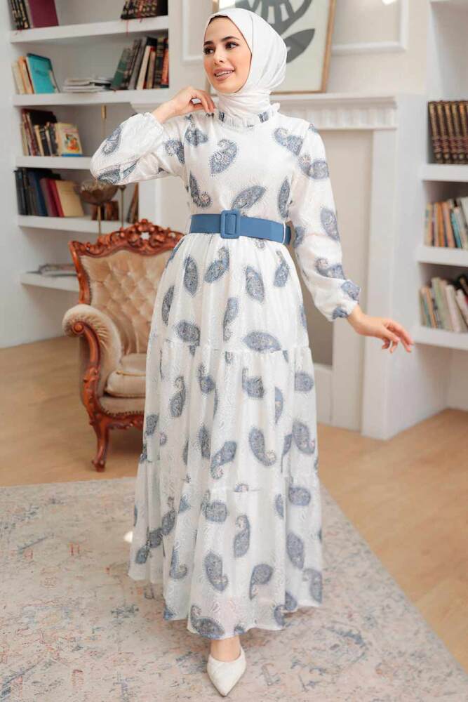 İndigo Blue Hijab Dress 1228IM - 2