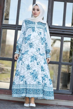 İndigo Blue Hijab Dress 1947IM - 1