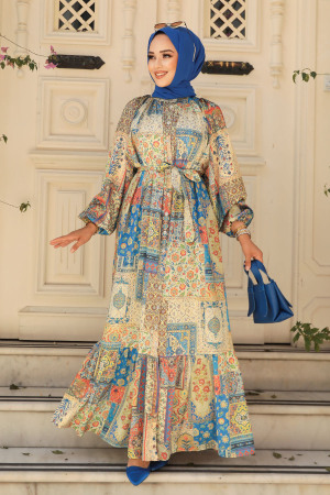 İndigo Blue Hijab Dress 23155IM - 2