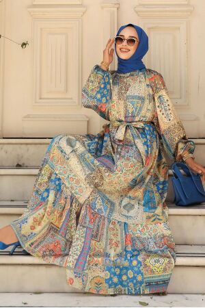 İndigo Blue Hijab Dress 23155IM 