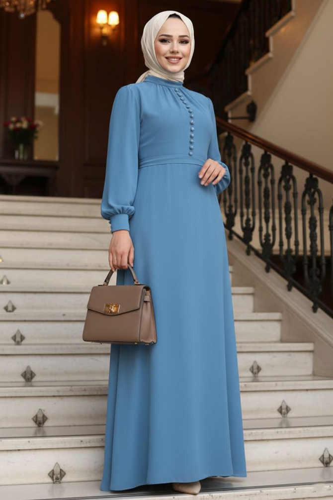 İndigo Blue Hijab Dress 2703IM - 1