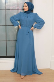 İndigo Blue Hijab Dress 2703IM - Thumbnail