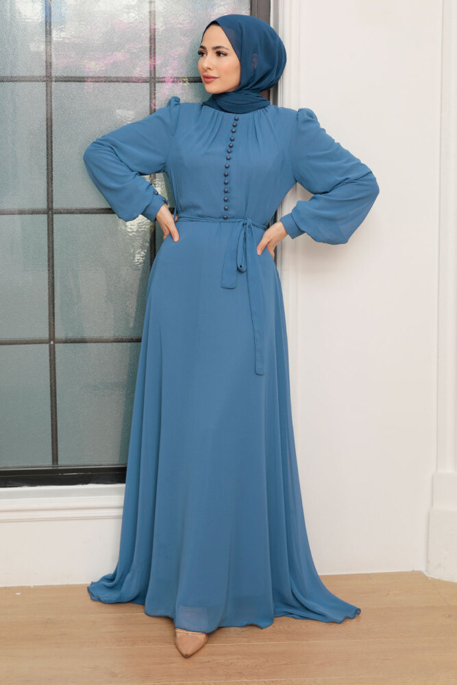 İndigo Blue Hijab Dress 2703IM - 1