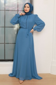 İndigo Blue Hijab Dress 2703IM - Thumbnail