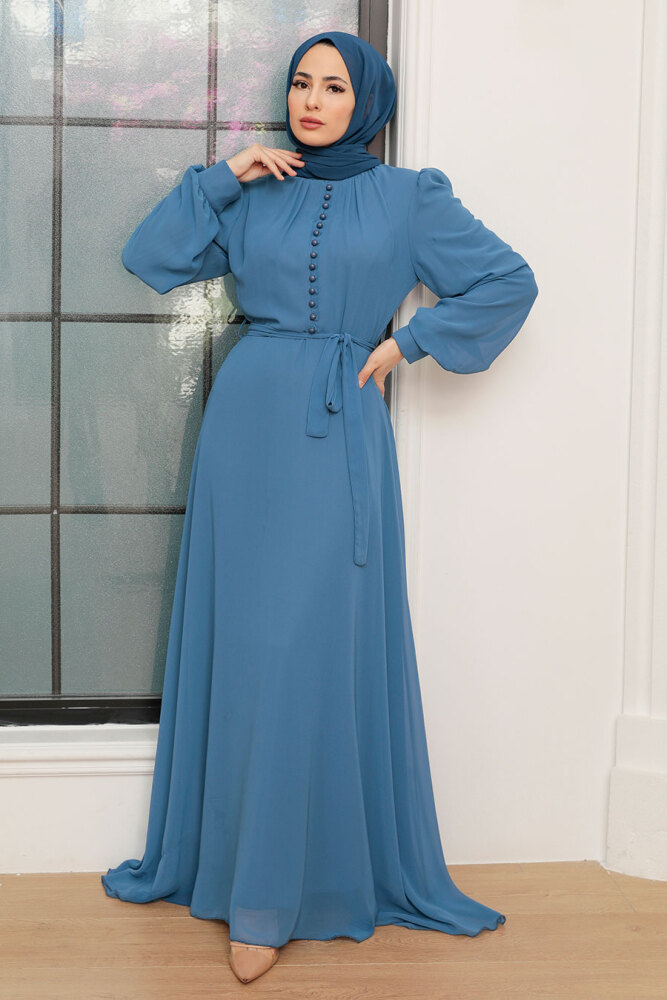 İndigo Blue Hijab Dress 2703IM - 2