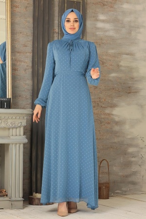 İndigo Blue Hijab Dress 2734IM - 1