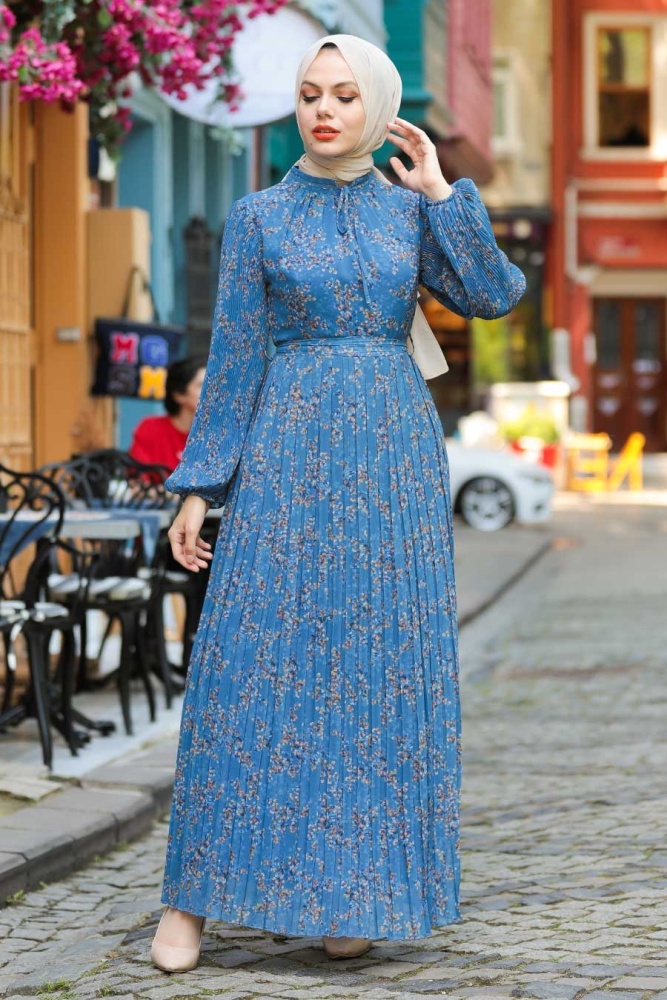 İndigo Blue Hijab Dress 27890IM - 2