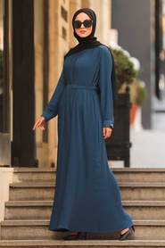 İndigo Blue Hijab Dress 3337IM - Thumbnail