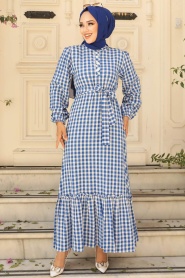 İndigo Blue Hijab Dress 33940IM - Thumbnail