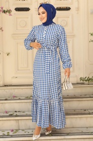 İndigo Blue Hijab Dress 33940IM - Thumbnail